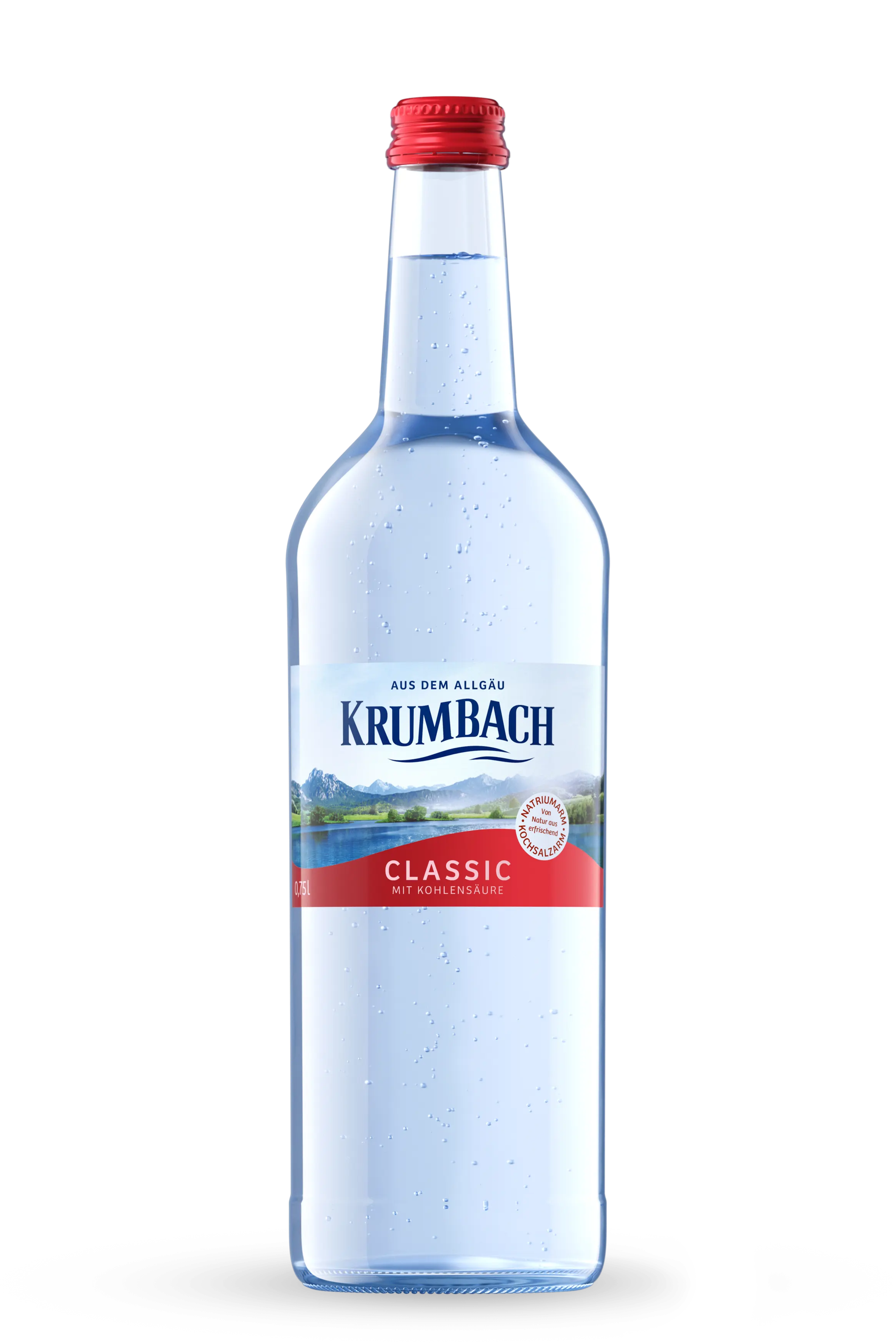 Einzelflasche Krumbach Classic, 0,75 L Glas, vor transparentem Hintergrund