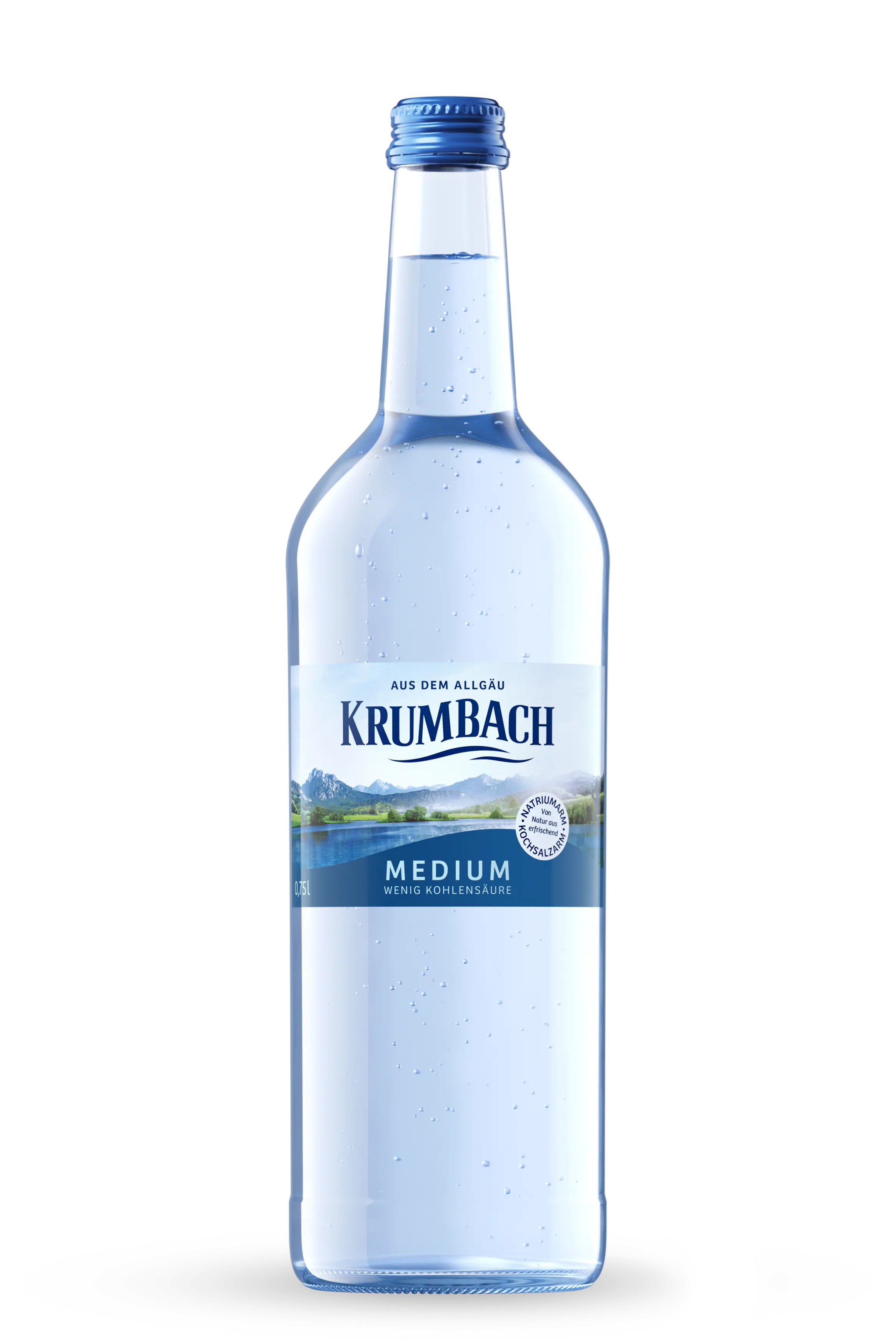 Einzelflasche Krumbach Medium, 0,75 L Glas, vor transparentem Hintergrund