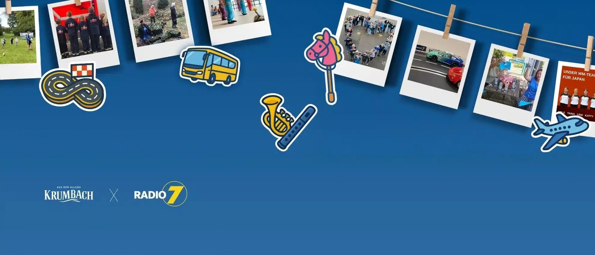 Krumbach Charity-Aktion „Gewünscht? Gemacht!“ 2025 mit Radio7 – Collage aus Vereinsfotos und bunten Stickern