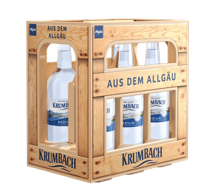 Krumbach Mineralwasserkasten in Holzoptik mit Schriftzug „Aus dem Allgäu“