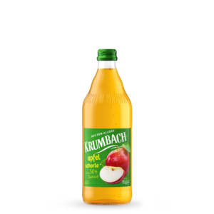 Krumbach Direktsaftschorlen-Flasche im 0,5 Liter Glas-Gebinde der Sorte Apfel