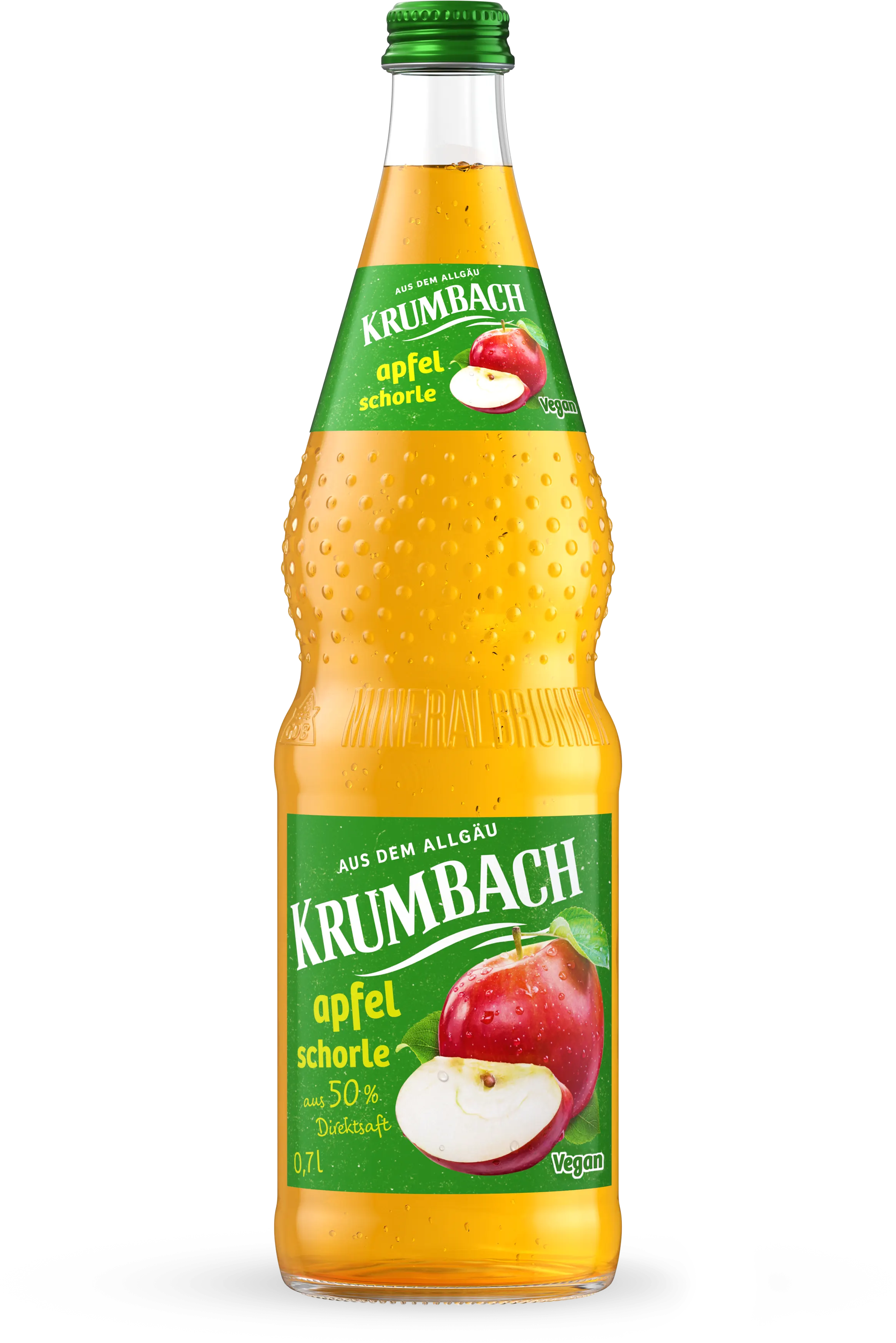 Krumbach Direktsaftschorlen-Flasche im 0,7 Liter Glas-Gebinde der Sorte Apfel