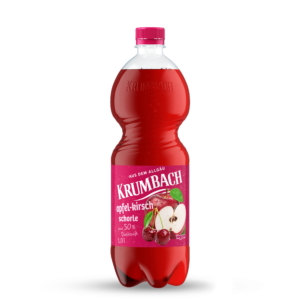 Krumbach Direktsaftschorlen-Flasche im ein Liter PET-Gebinde der Sorte Apfel-Kirsch