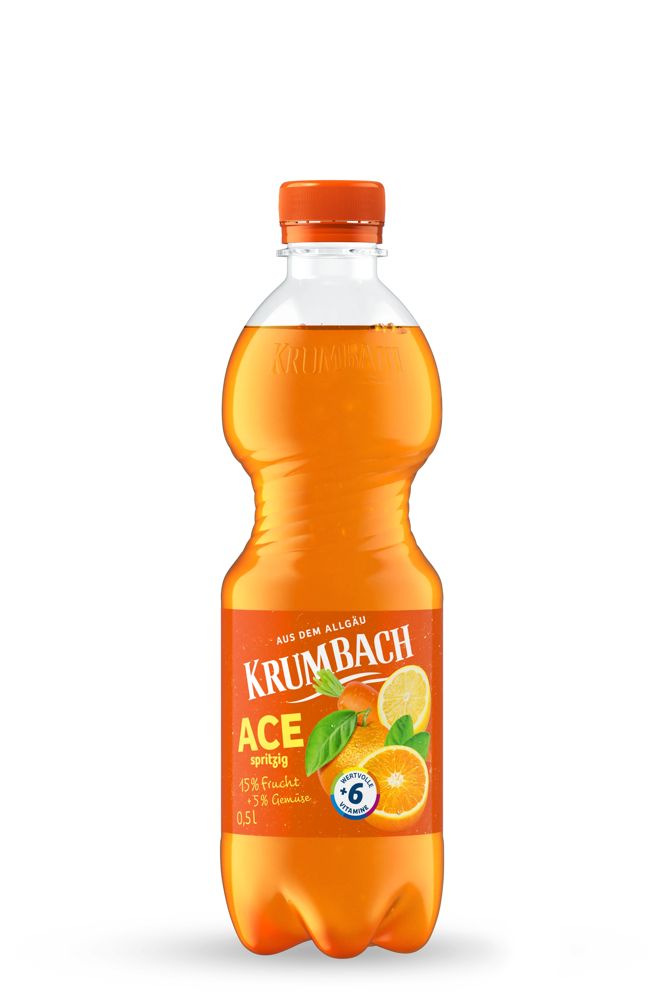 Krumbach Fruchtsaftgetränk-Flasche im 0,5 Liter PET-Gebinde der Sorte ACE