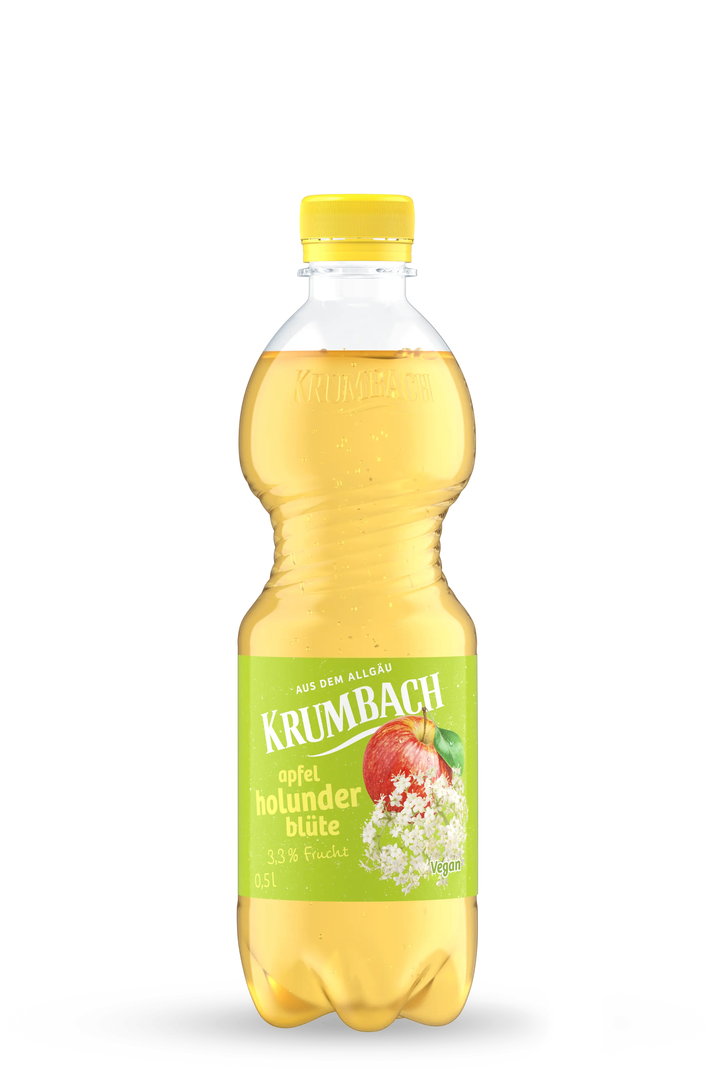 Krumbach Fruchtsaftgetränk-Flasche im 0,5 Liter PET-Gebinde der Sorte Apfel-Holunderblüte