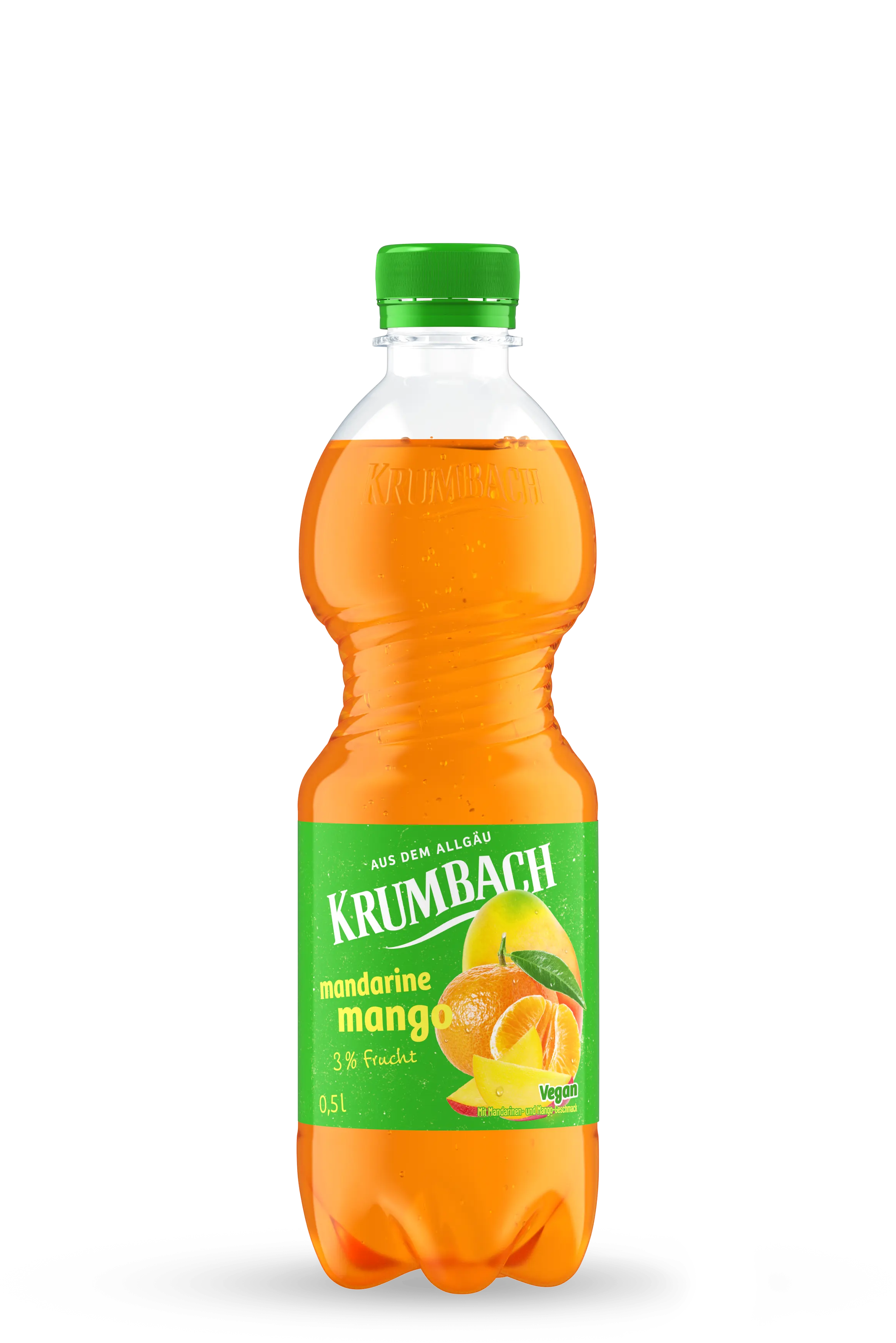 Krumbach Fruchtsaftgetränk-Flasche im 0,5 Liter PET-Gebinde der Sorte Mandarine-Mango