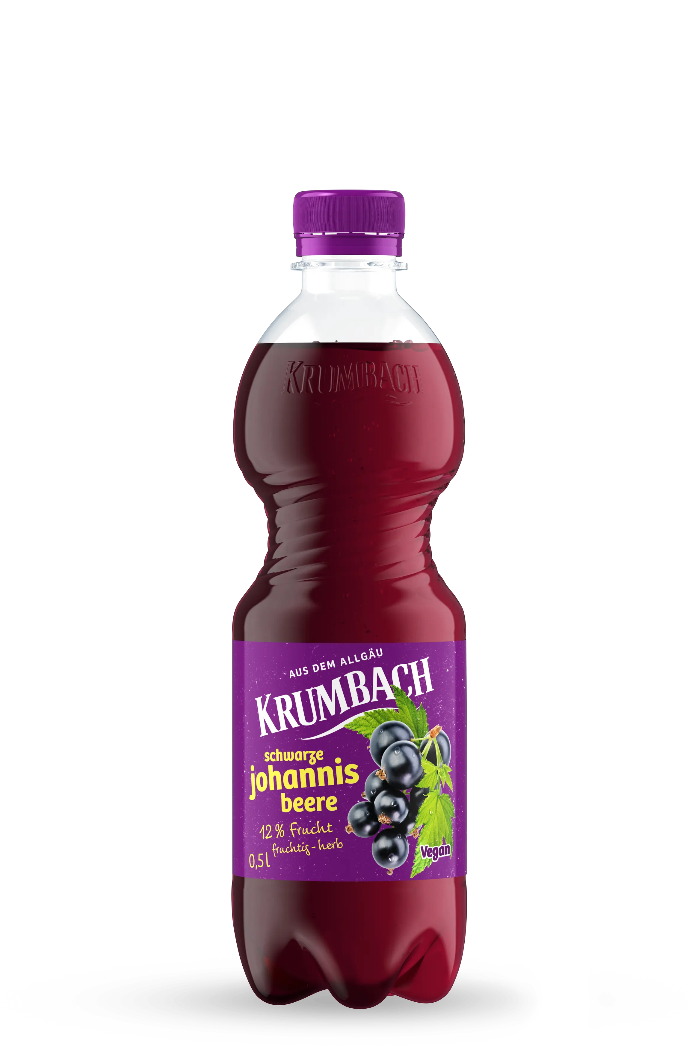Krumbach Fruchtsaftgetränk-Flasche im 0,5 Liter PET-Gebinde der Sorte Schwarze Johannisbeere