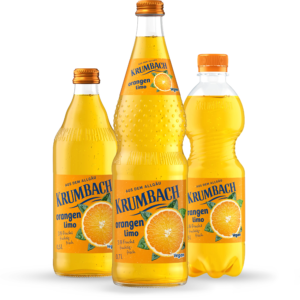 Krumbach Limonaden-Flaschen in verschiedenen Gebinden der Sorte Orange