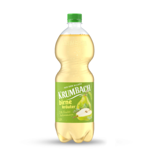 Krumbach kalorienarme Getränke-Flasche im ein Liter PET-Gebinde der Sorte Birne-Kräuter