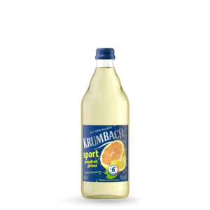 Krumbach kalorienarme Getränke-Flasche im 0,5 Liter Glas-Gebinde der Sorte Sport Grapefruit-Zitrone