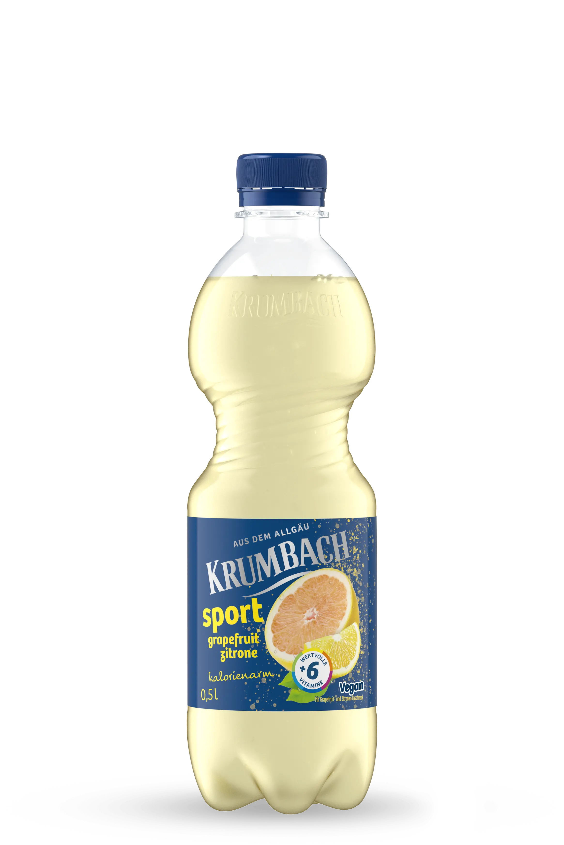 Krumbach kalorienarme Getränke-Flasche im 0,5 Liter PET-Gebinde der Sorte Sport Grapefruit-Zitrone