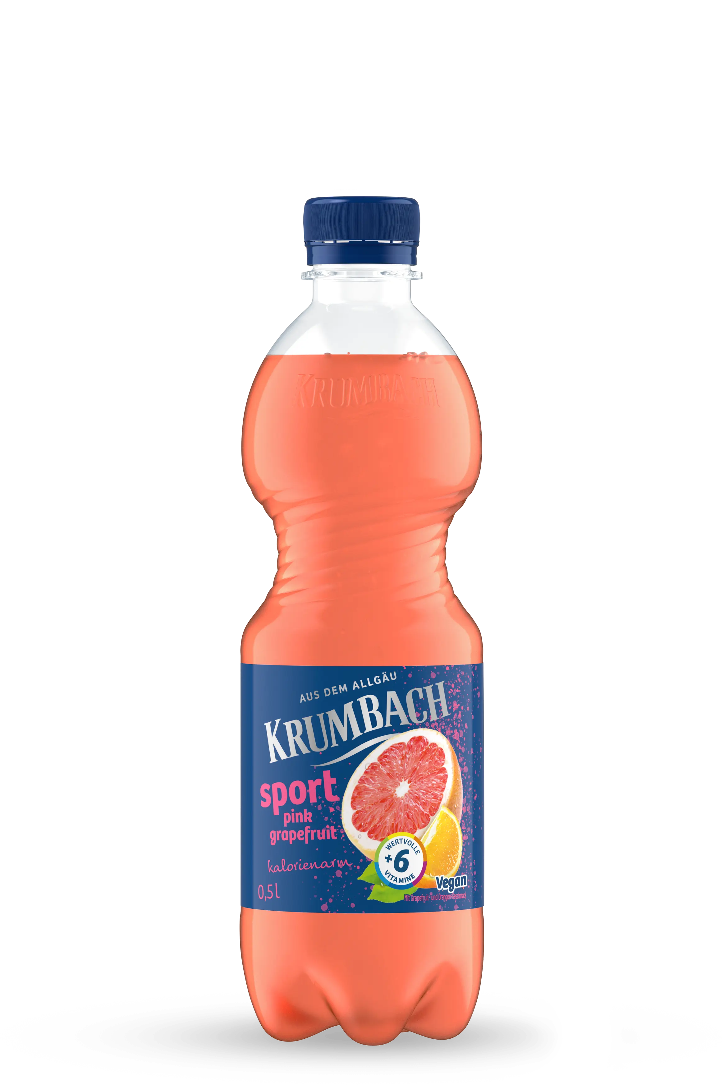 Krumbach kalorienarme Getränke-Flasche im 0,5 Liter PET-Gebinde der Sorte Sport Pink Grapefruit