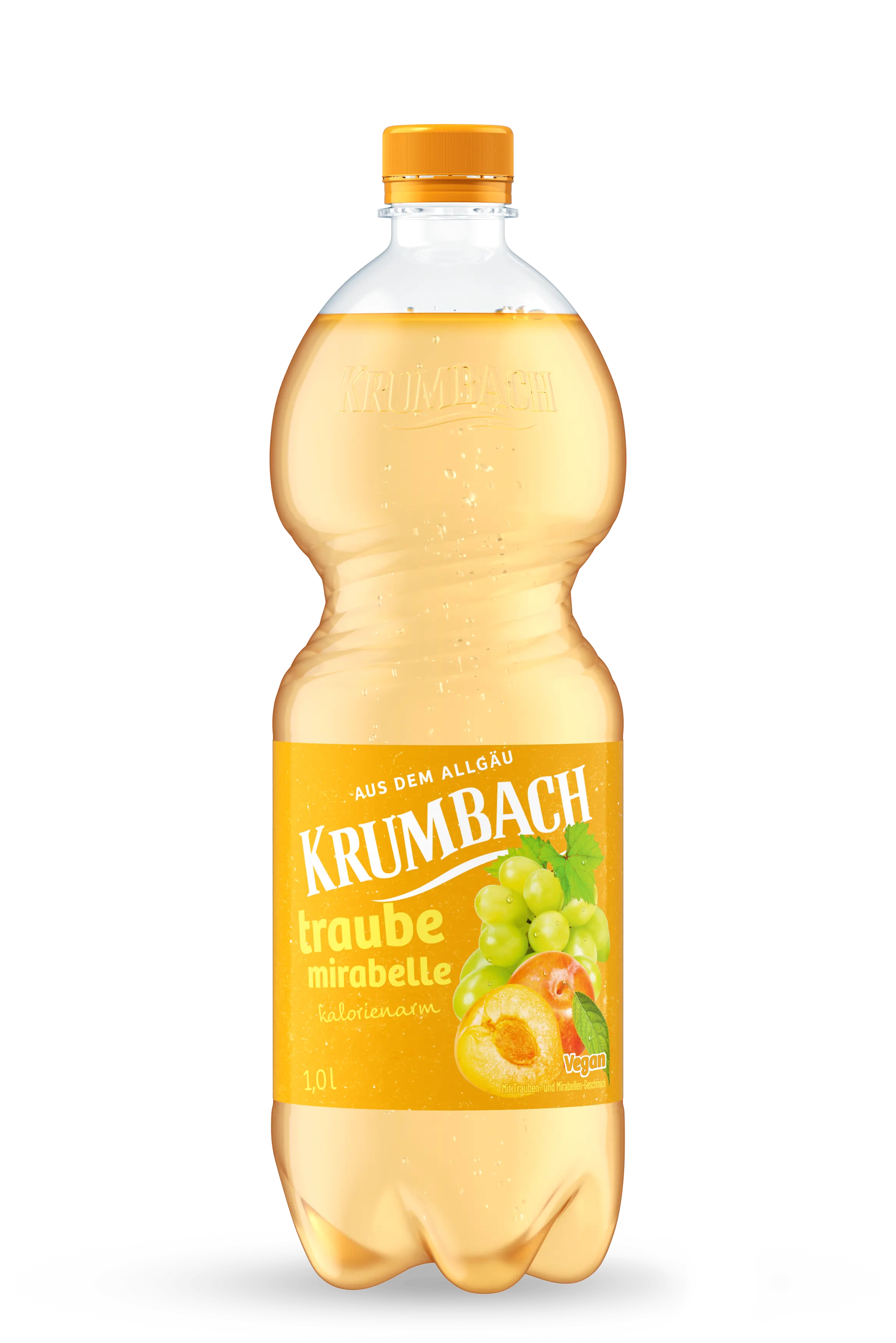 Krumbach kalorienarme Getränke-Flasche im ein Liter PET-Gebinde der Sorte Traube-Mirabelle