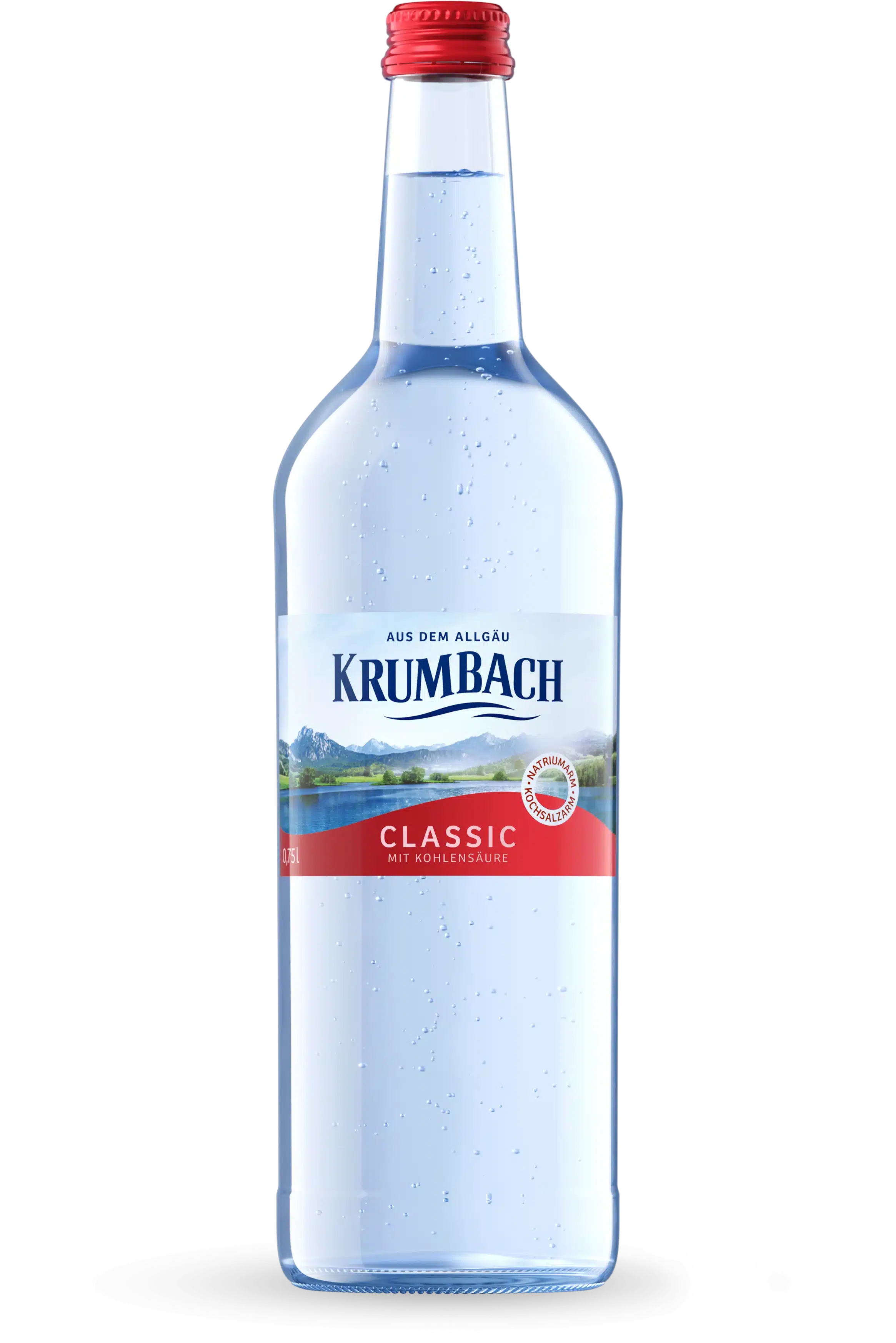 Einzelflasche Krumbach Classic, 0,75 L Glas, vor transparentem Hintergrund