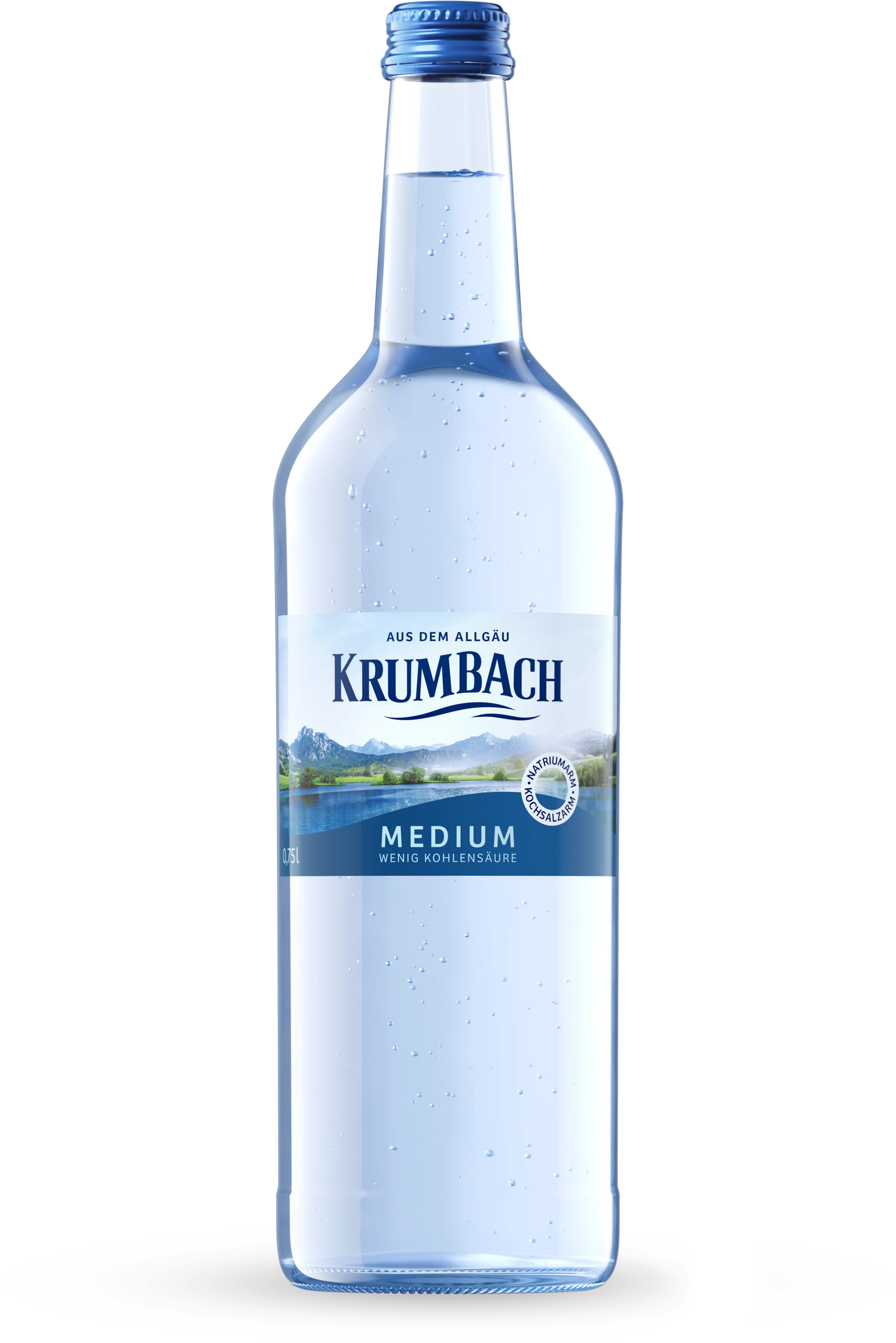 Einzelflasche Krumbach Medium, 0,75 L Glas, vor transparentem Hintergrund